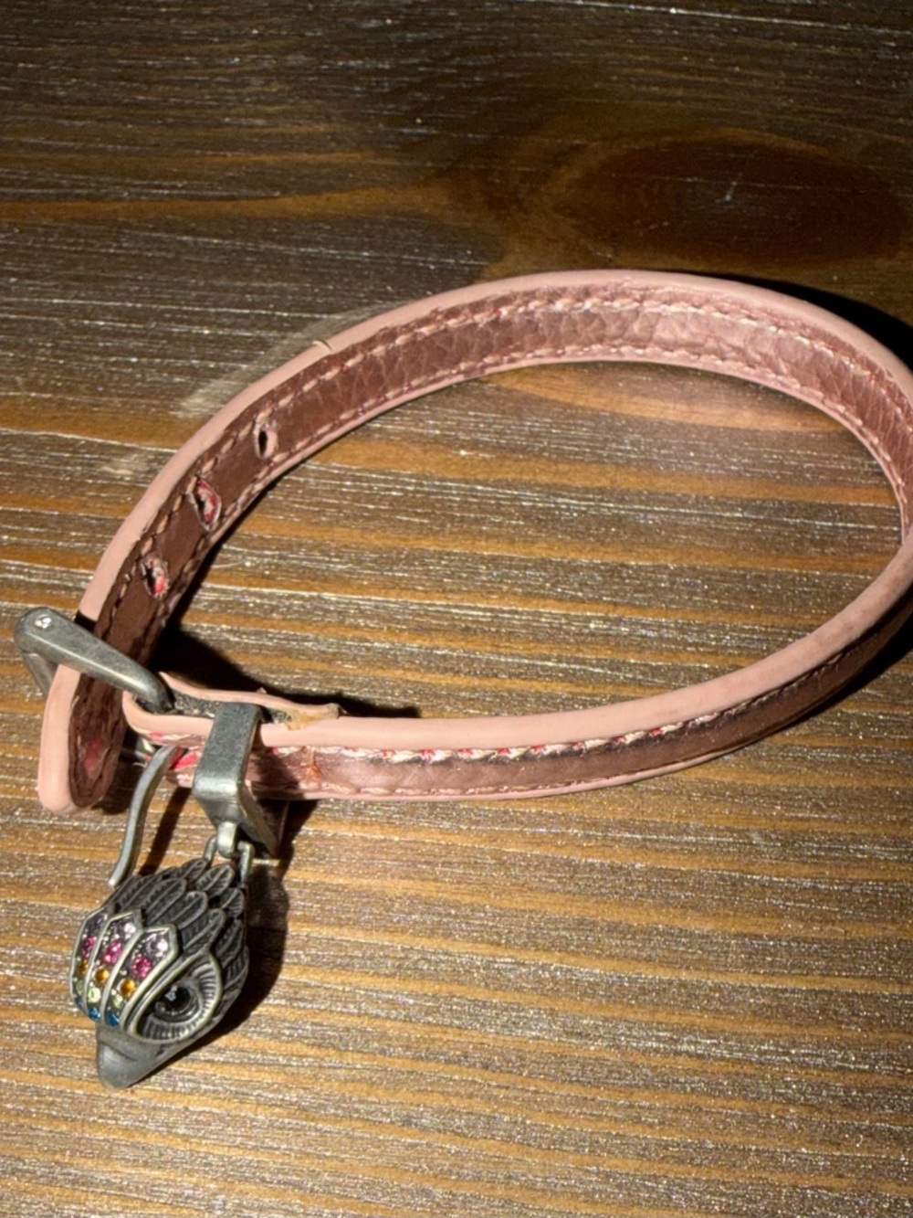 Kurt Geiger Pink Leather Charm Bracelet with Silver-tone Bird Pendant - Picture 2 of 3